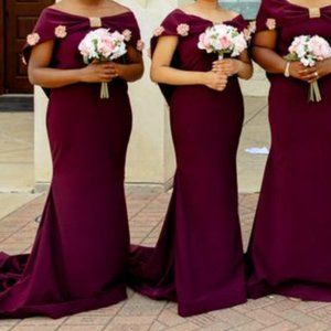 Plum Off-the-Shoulder Mermaid Maxi Dress